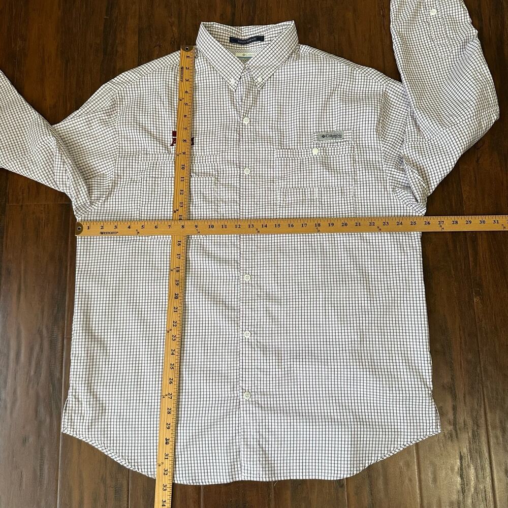 COLUMBIA PFG Super Tamiami Shirt White Burgundy Check Texas A&M Fishing - Picture 11 of 12